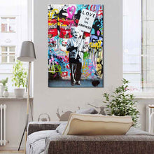 1 PCS Banksy Art “Love Is The Answer" Wall Art Large Colorful Graffiti Street Artwork A Man Holding a Sign Canvas Print Painting