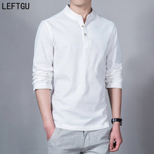 2017 Fashion Long sleeve Men's shirts male casual Linen shirt men Brand Plus size Asian size camisas DX366