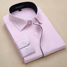 2017 Men's Placket Inner Contrast Dress Shirts Regular Fit Business Casual Long-sleeved Plaid Striped/Twill Shirt For Work Wear