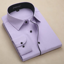 2017 Men's Placket Inner Contrast Dress Shirts Regular Fit Business Casual Long-sleeved Plaid Striped/Twill Shirt For Work Wear