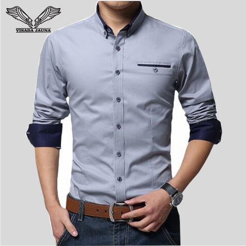 2017 New Spring Brand Men Shirts Business Long Sleeve Turn-down Collar 100% Cotton Male Shirt Slim Fit Popular Designs N837