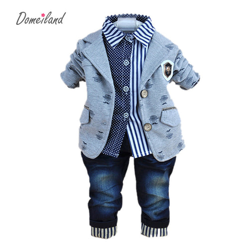 2017 new fashion baby winter clothing for 3 pcs boy clothes suits with polo shirts cotton jeans pant sets