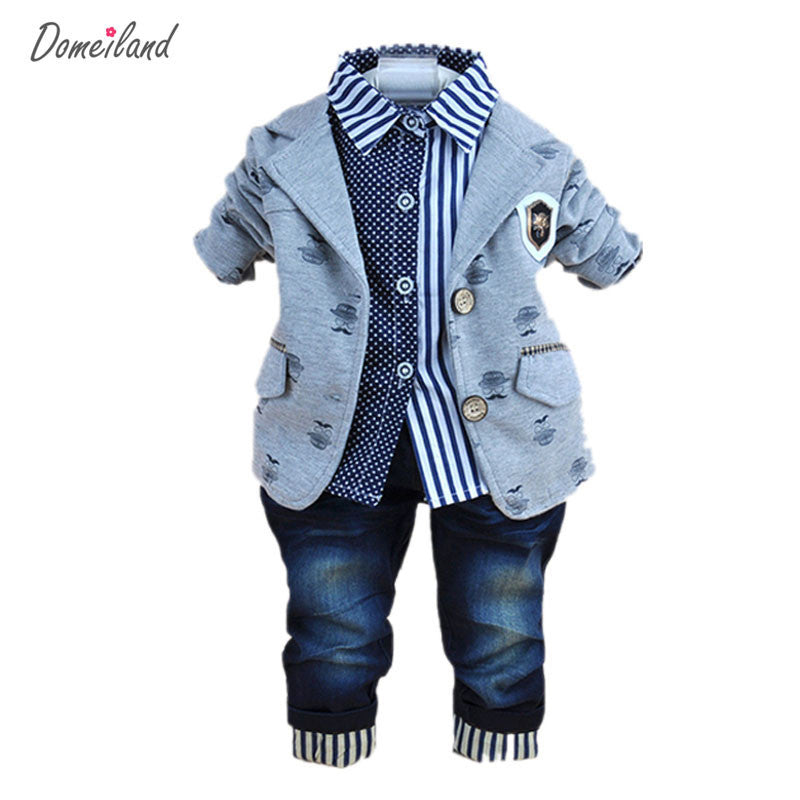 2017 new fashion baby winter clothing for 3 pcs boy clothes suits with polo shirts cotton jeans pant sets