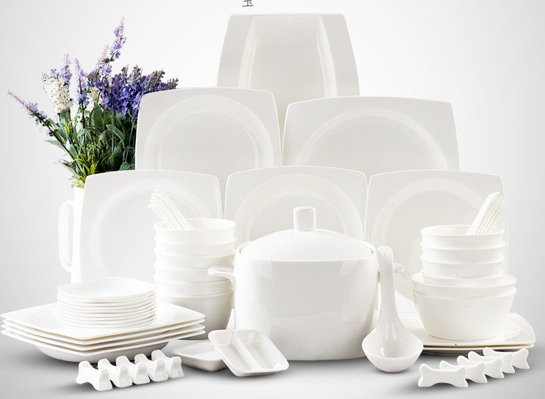 2017 pure white ceramic square plate dinnerware set 56 piece china crockery dishes set festive gift