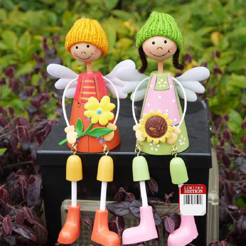 2PCS Garden Decoration Vintage Home Decor Artesanato Madeira manualidades iron Hanging feet Doll Gifts Hand made Wood Crafts
