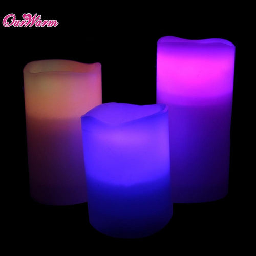 3pcs/Set Electronic Candle Lights Decorative Party Light for Wedding Decoration Multicolor Flameless Candles + Remote Control